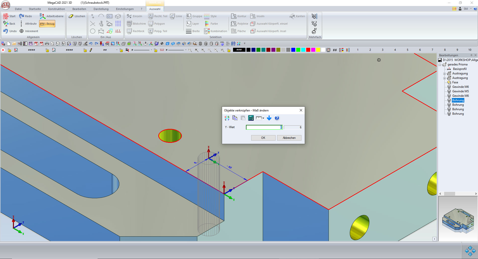 3D Bohrung verknüpfen